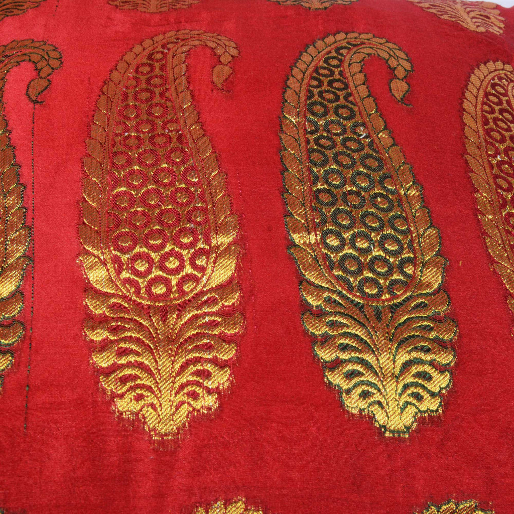 Red Gold Chanderi Silk Pillow Cover