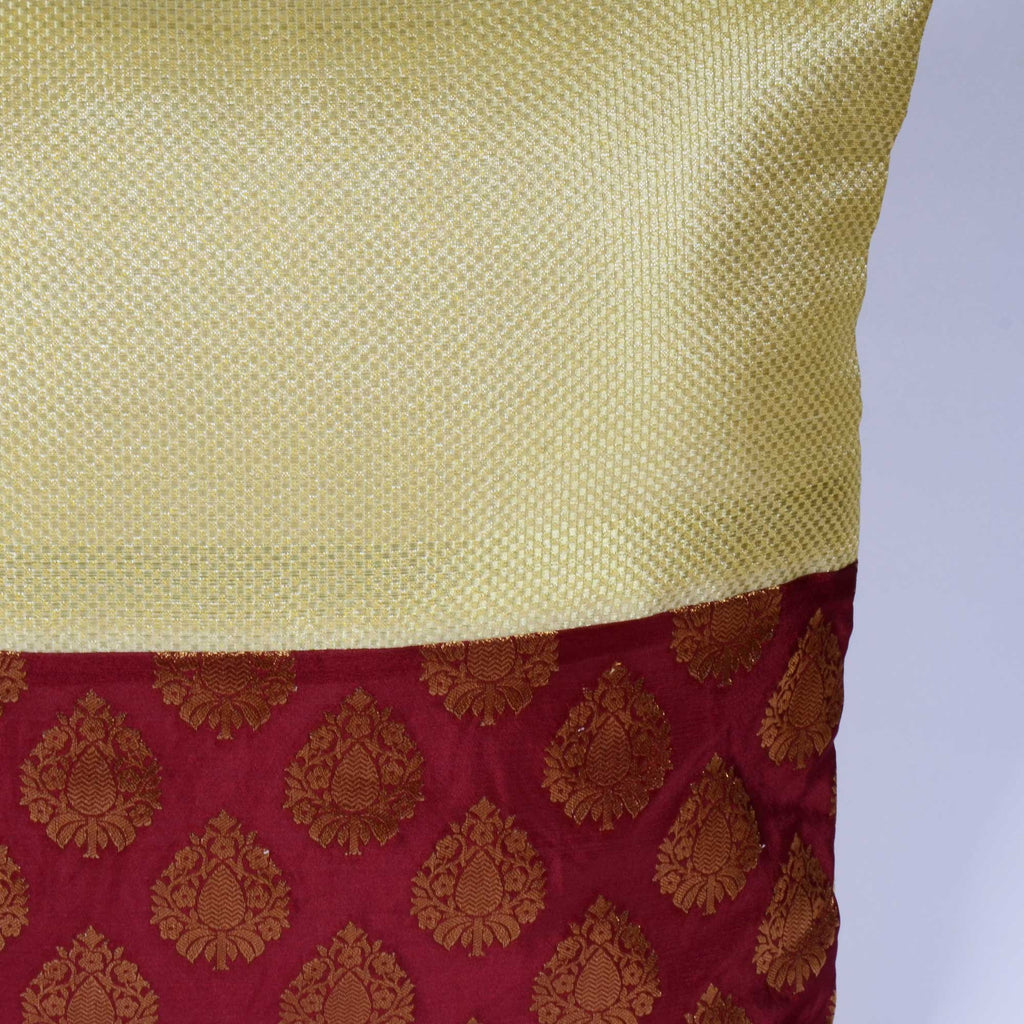 Dull Gold Coral Banaras Silk Pillow Cover