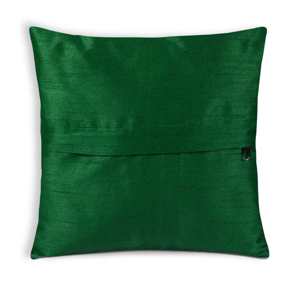 Zipper style Green Yellow Lotus Banaras Silk Cushion Cover buy online from DesiCrafts