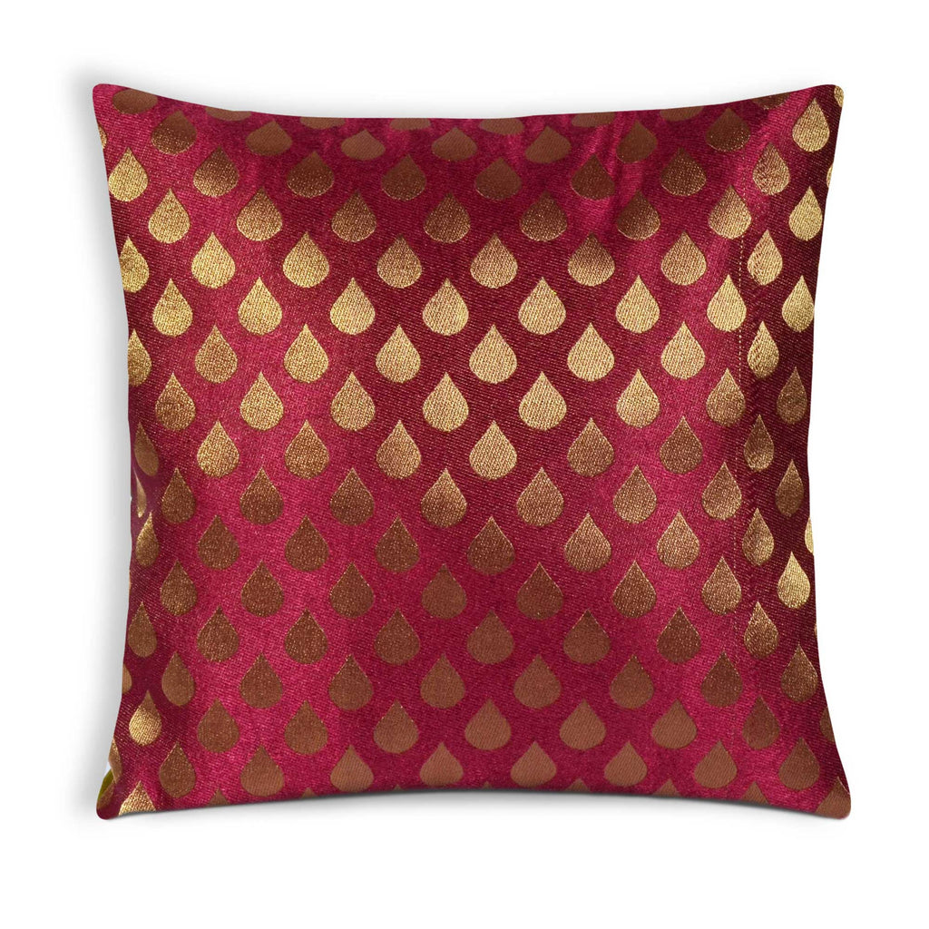 Tear Drop Pink Gold Brocade Silk Cushion Cover