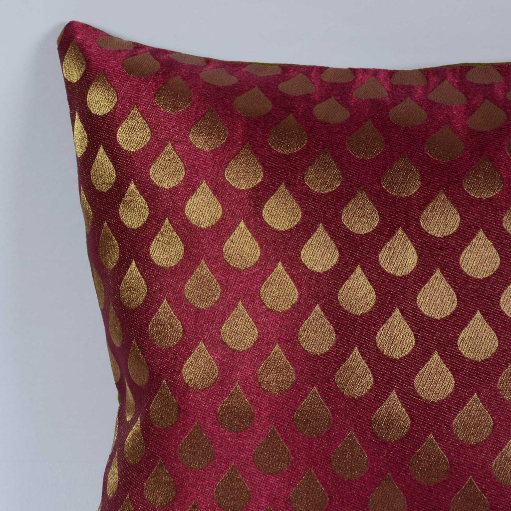Tear Drop Pink Gold Brocade Silk Cushion Cover