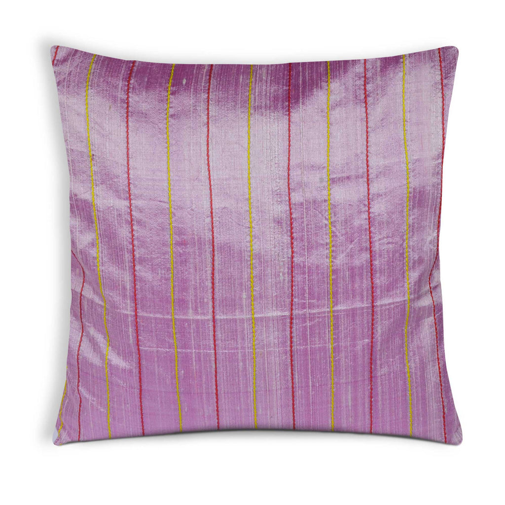 Baby Pink Raw Silk Kantha Pillow Cover