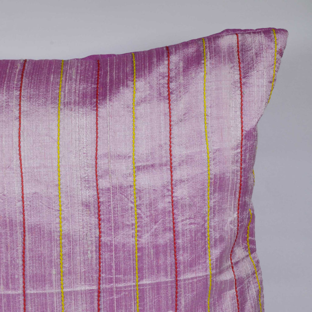 Baby Pink Raw Silk Kantha Pillow Cover