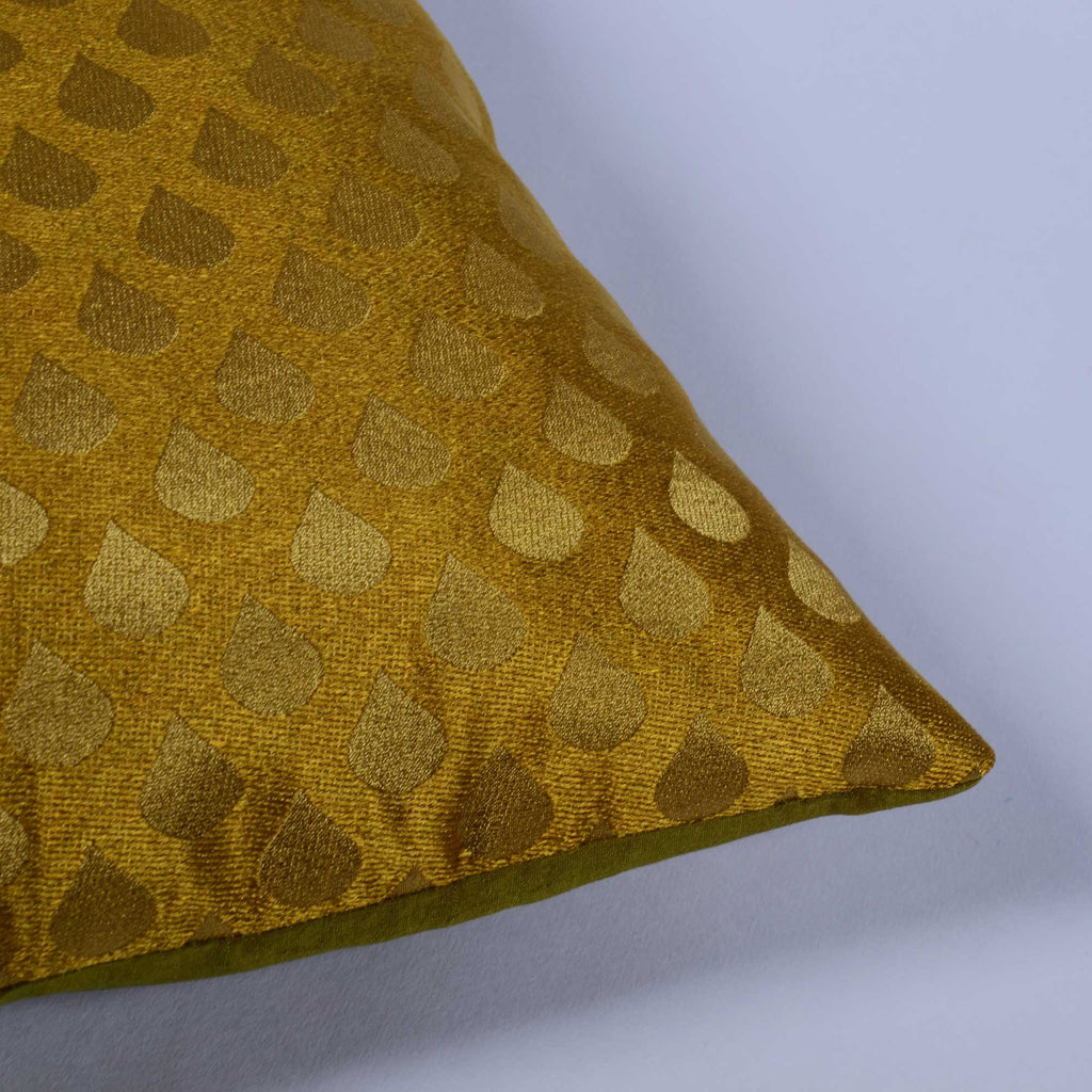 Buy Online DesiCrafts Tear Drop Mustard Olive Brocade Silk Cushion Cover