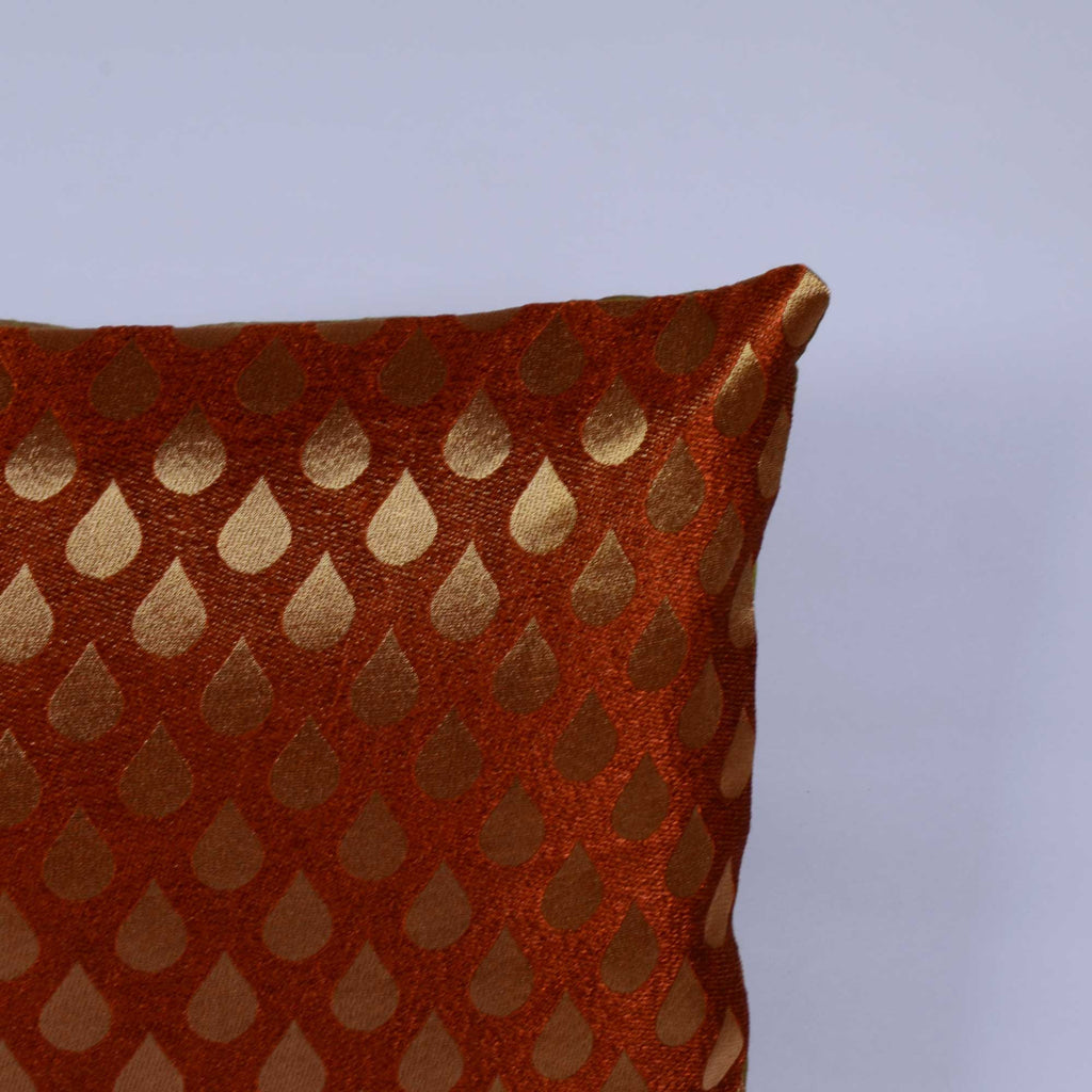 Tear Drop Rust Gold Brocade Silk Cushion Cover
