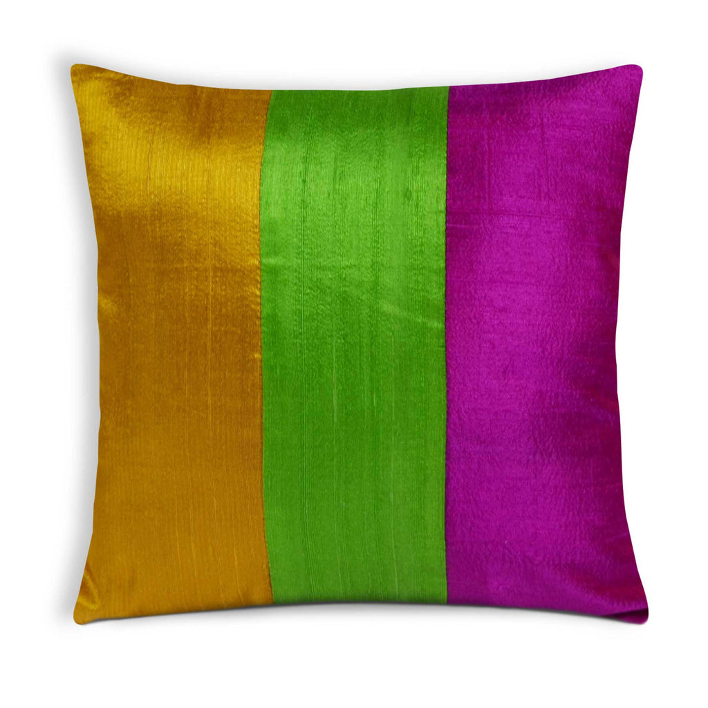 Colorblock Raw Silk Pillow Cover by DesiCrafts