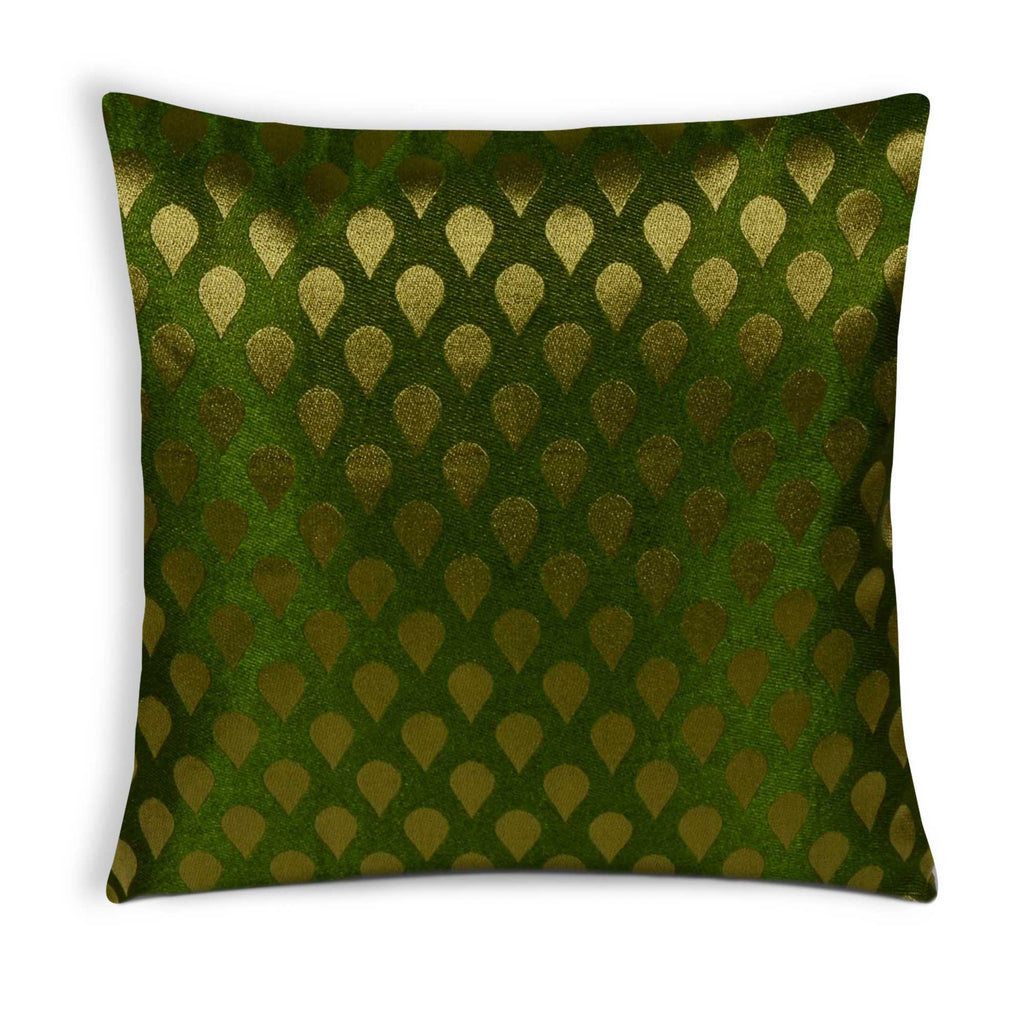 Tear Drop Olive Gold Brocade Silk Cushion Cover