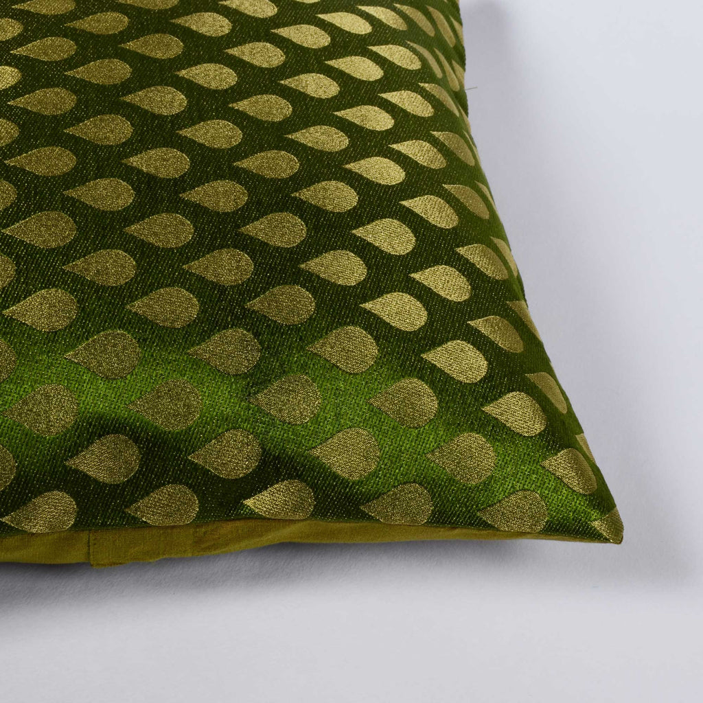 Tear Drop Olive Gold Brocade Silk Cushion Cover