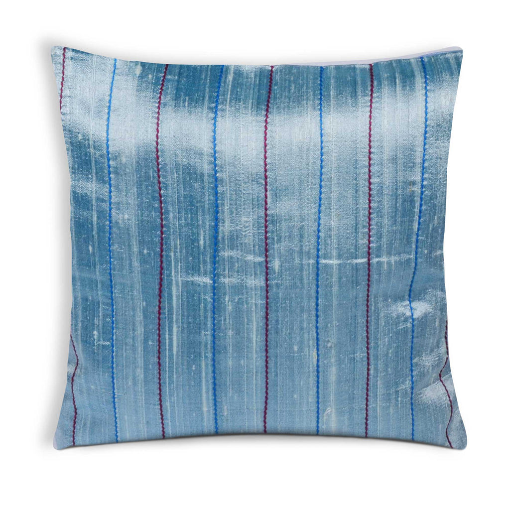 Sky Blue Raw Silk Kantha Pillow Cover