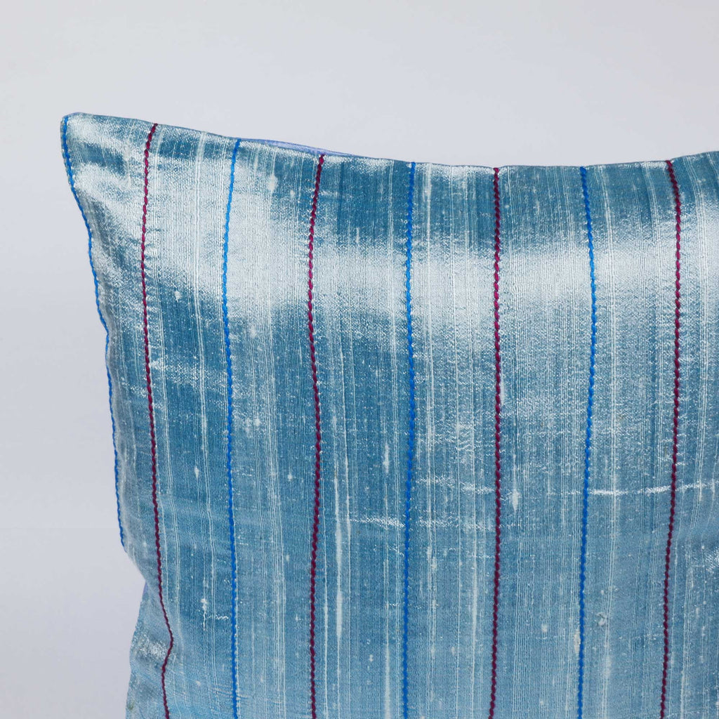 Sky Blue Raw Silk Kantha Pillow Cover