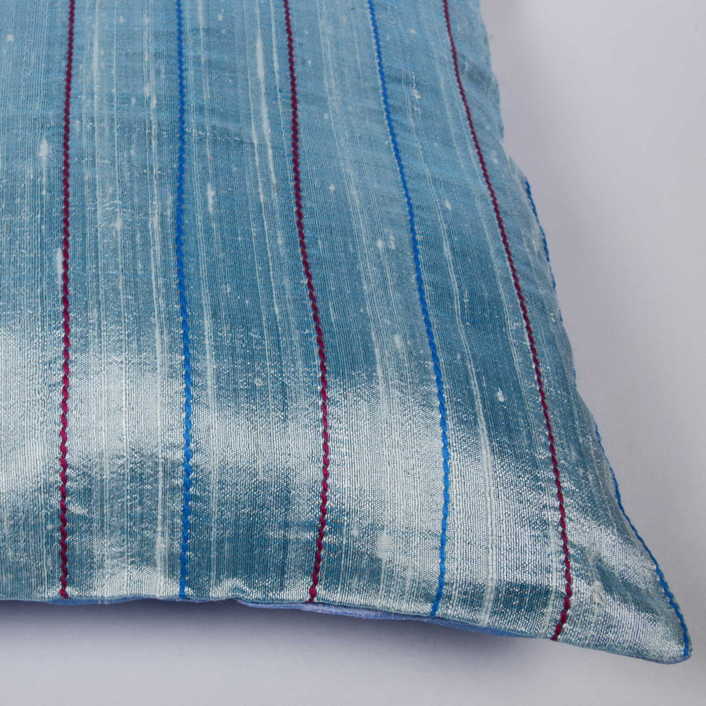 Sky Blue Raw Silk Kantha Pillow Cover