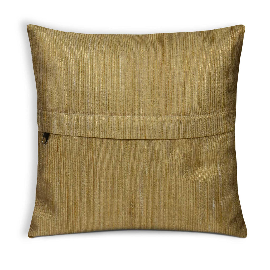 Zipper style Floral Beige Gold Chanderi Pillow Cover