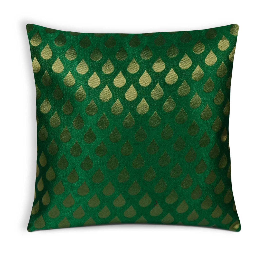 Gold and Green Tear Drop Jacquard Silk Pillow Cover