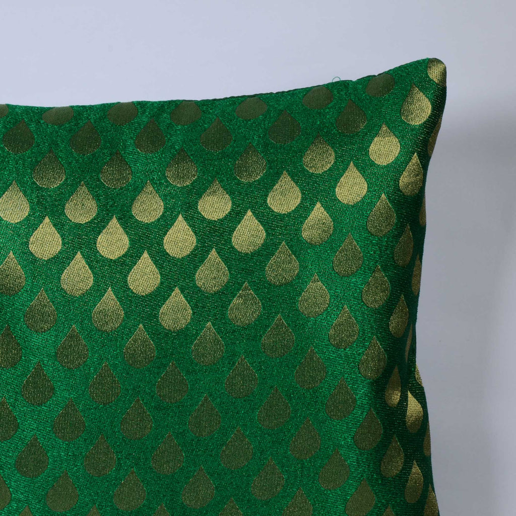 Gold and Green Tear Drop Jacquard Silk Pillow Cover