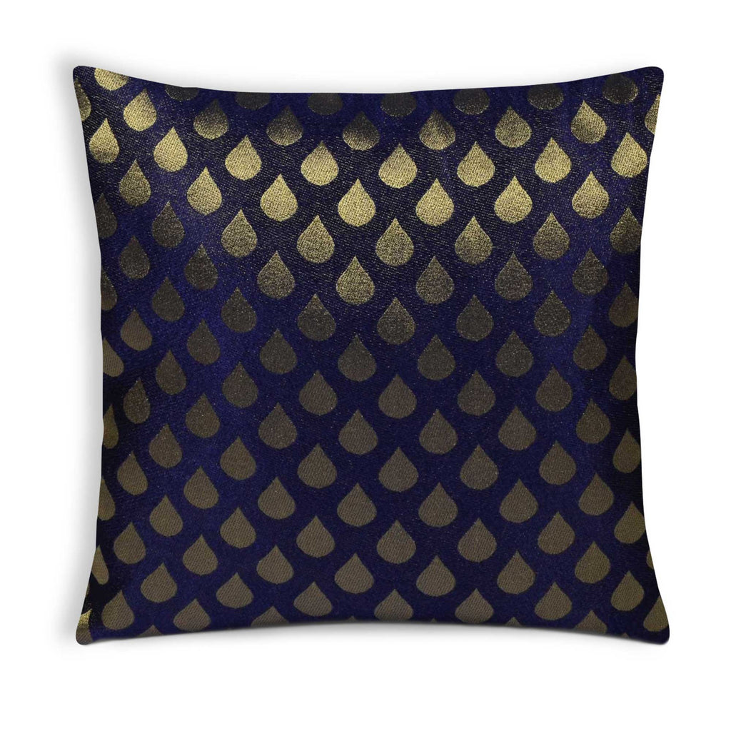 Gold and Navy Tear Drop Jacquard Silk Pillow Cover buy online from INdia