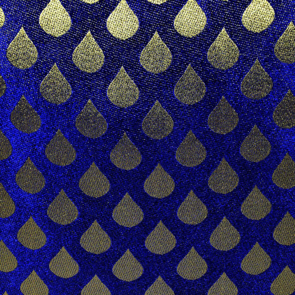 Gold and Navy Tear Drop Jacquard Silk Cushion Cover