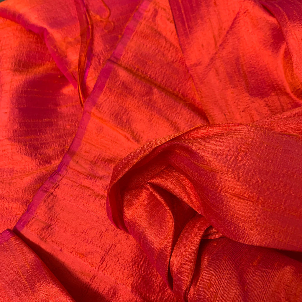 Pink Orange Raw Silk Fabric