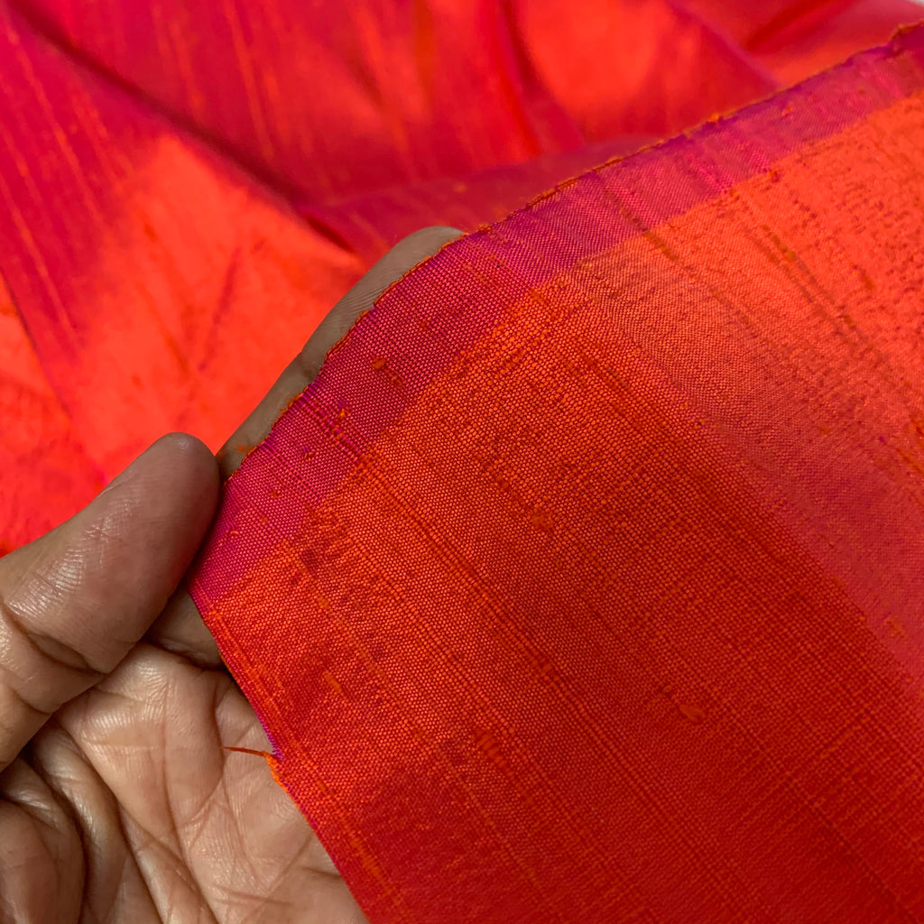 Pink Orange Raw Silk Fabric