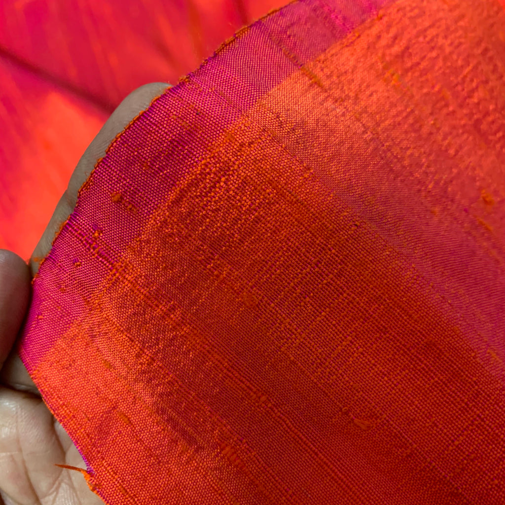 Pink Orange Raw Silk Fabric
