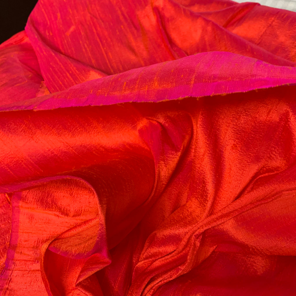 Pink Orange Raw Silk Fabric