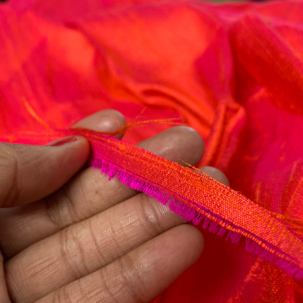 Pink Orange Raw Silk Fabric