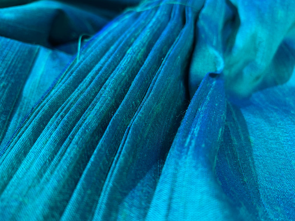 Peacock Blue Two Tone Raw Silk Fabric