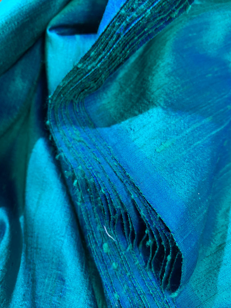 Peacock Blue Two Tone Raw Silk Fabric