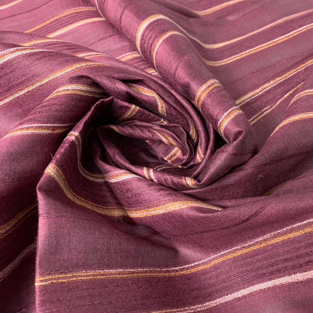 Burgundy Striped Ahimsa Tussar Pure Silk Fabric