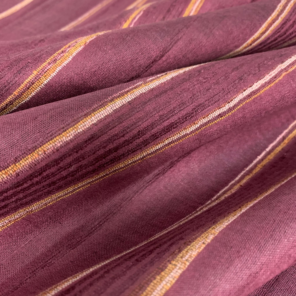 Burgundy Striped Ahimsa Tussar Pure Silk Fabric