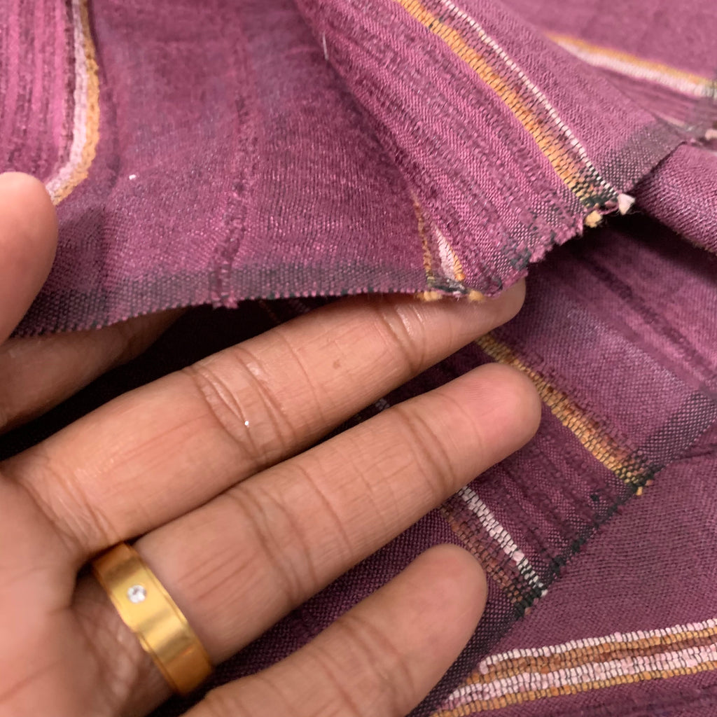 Burgundy Striped Ahimsa Tussar Pure Silk Fabric