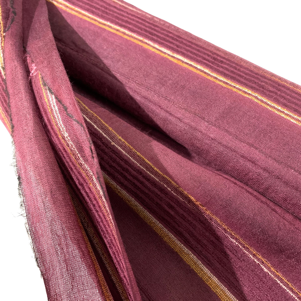 Burgundy Striped Ahimsa Tussar Pure Silk Fabric