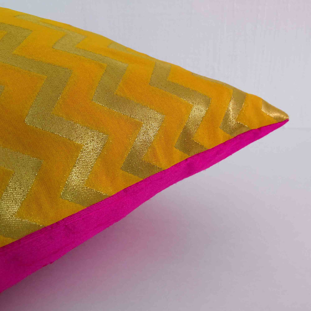 raw silk color block pillow cover