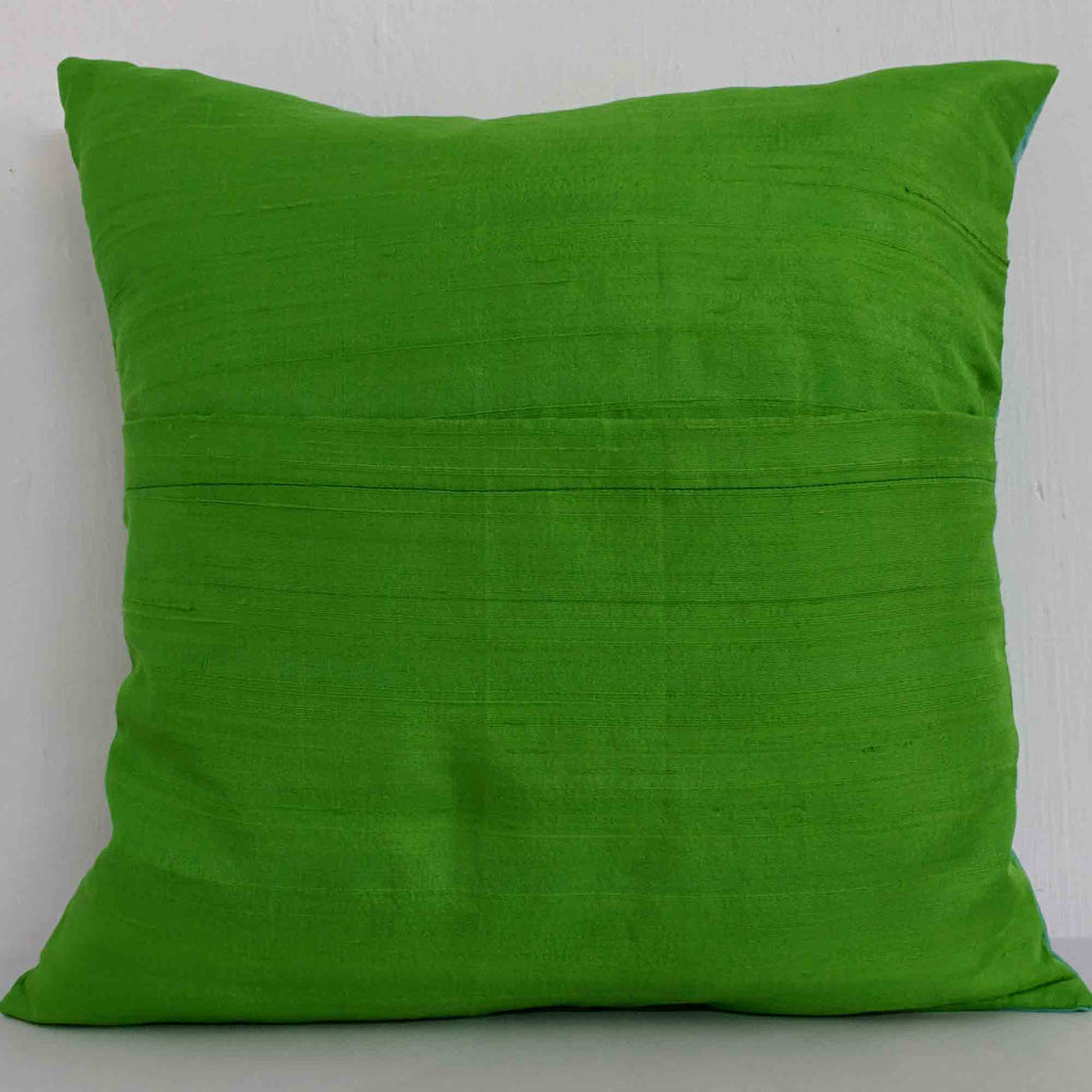 Mint and Aqua Colorblock Raw Silk Pillow Cover buy online from India