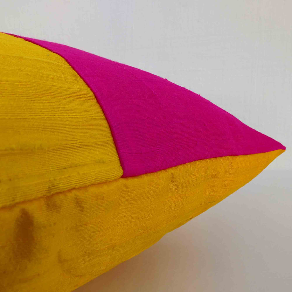 pink and yellow dupioni silk throw pillow cover
