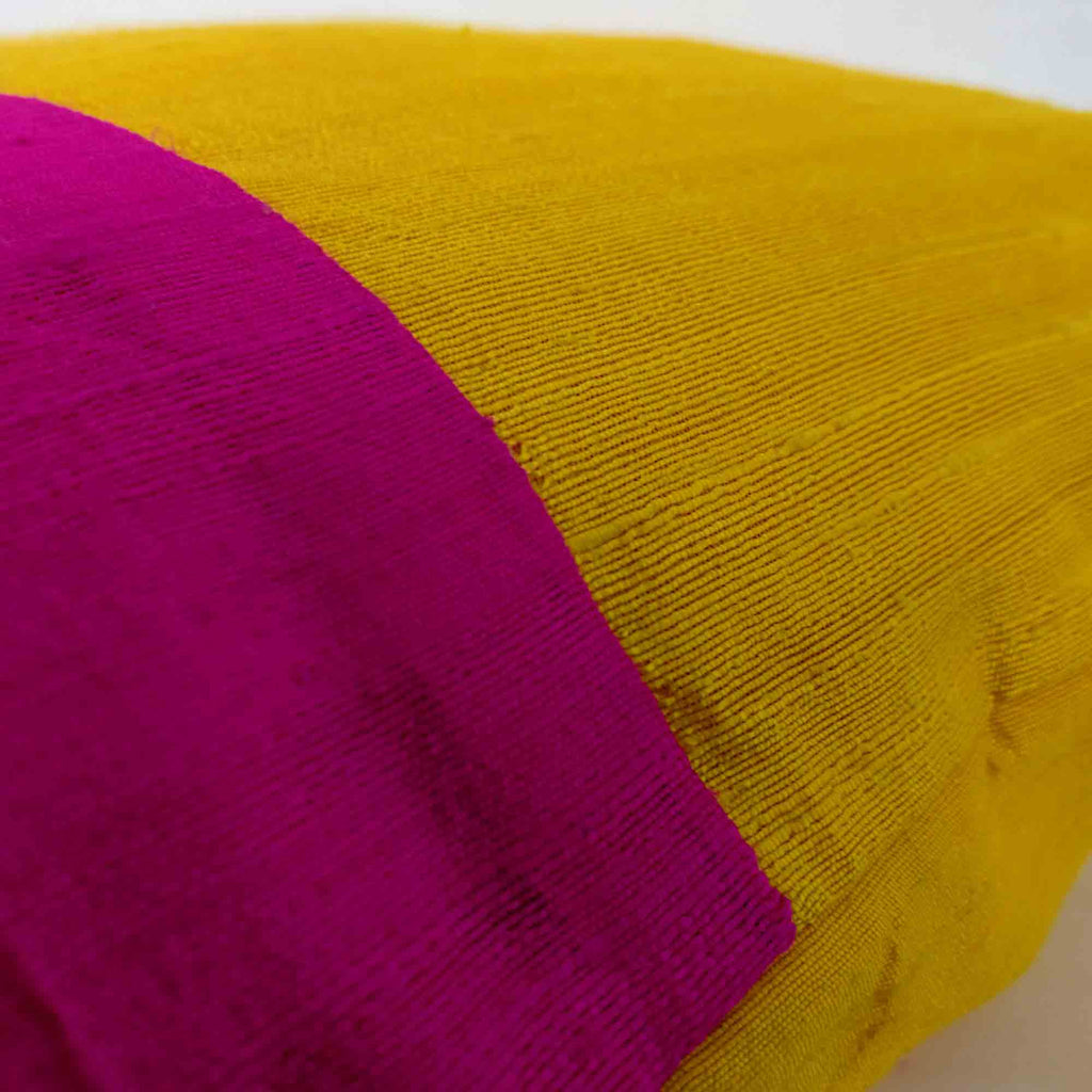 yellow and pink raw silk throw pillow