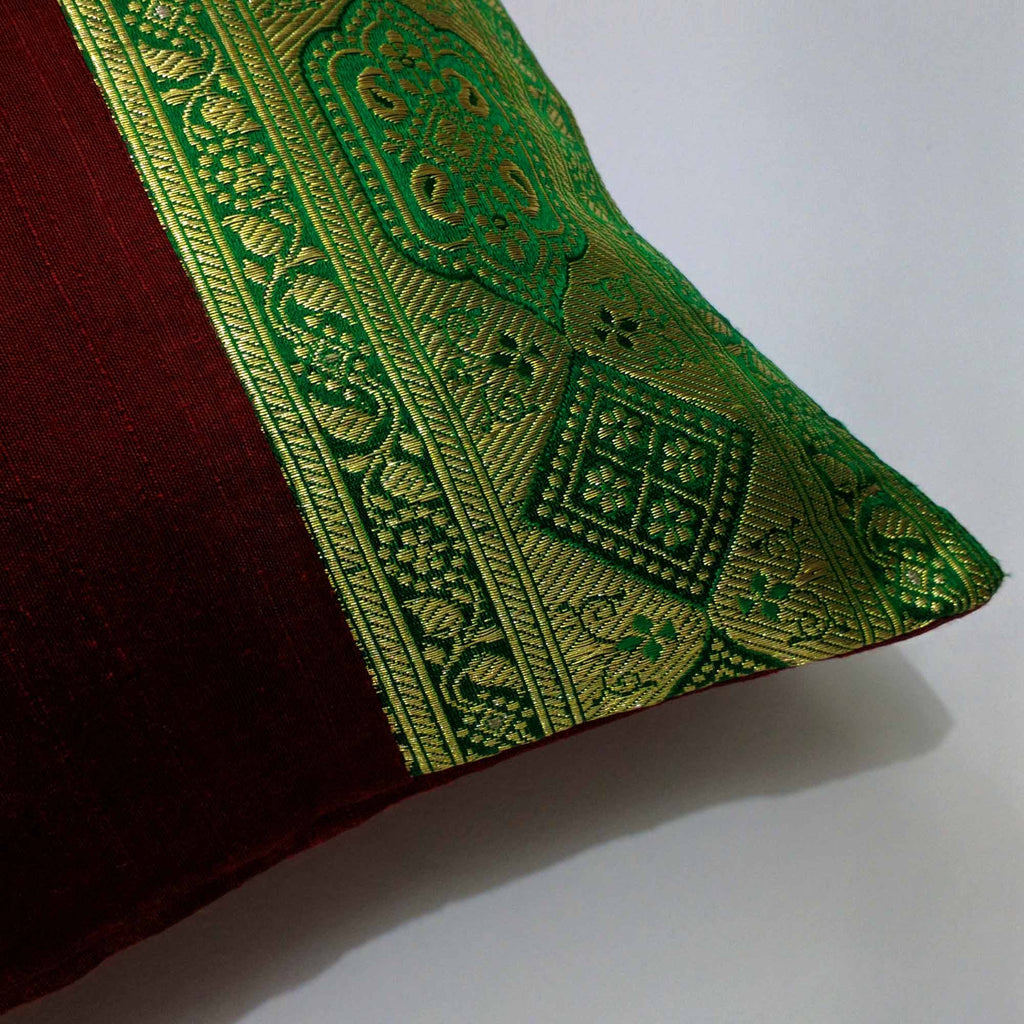 Red and Green Silk Pillow Cover 