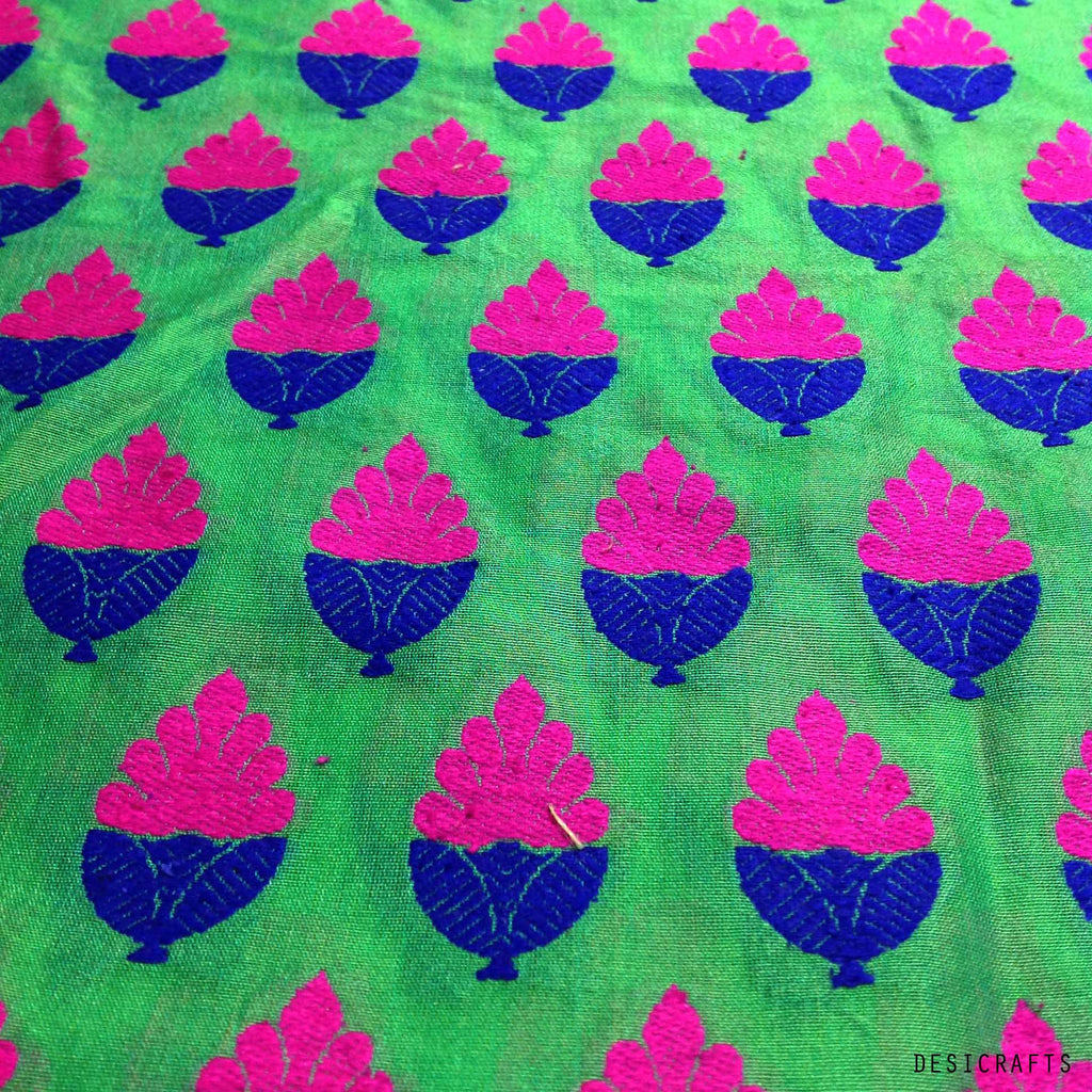 Sea Green and Hot Pink Silk Fabric