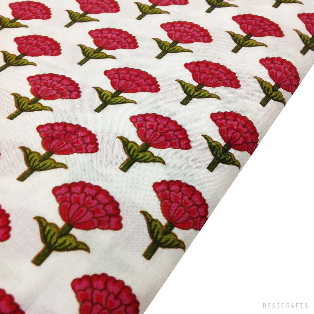 Tree Pattern Pink and White Cotton Fabric