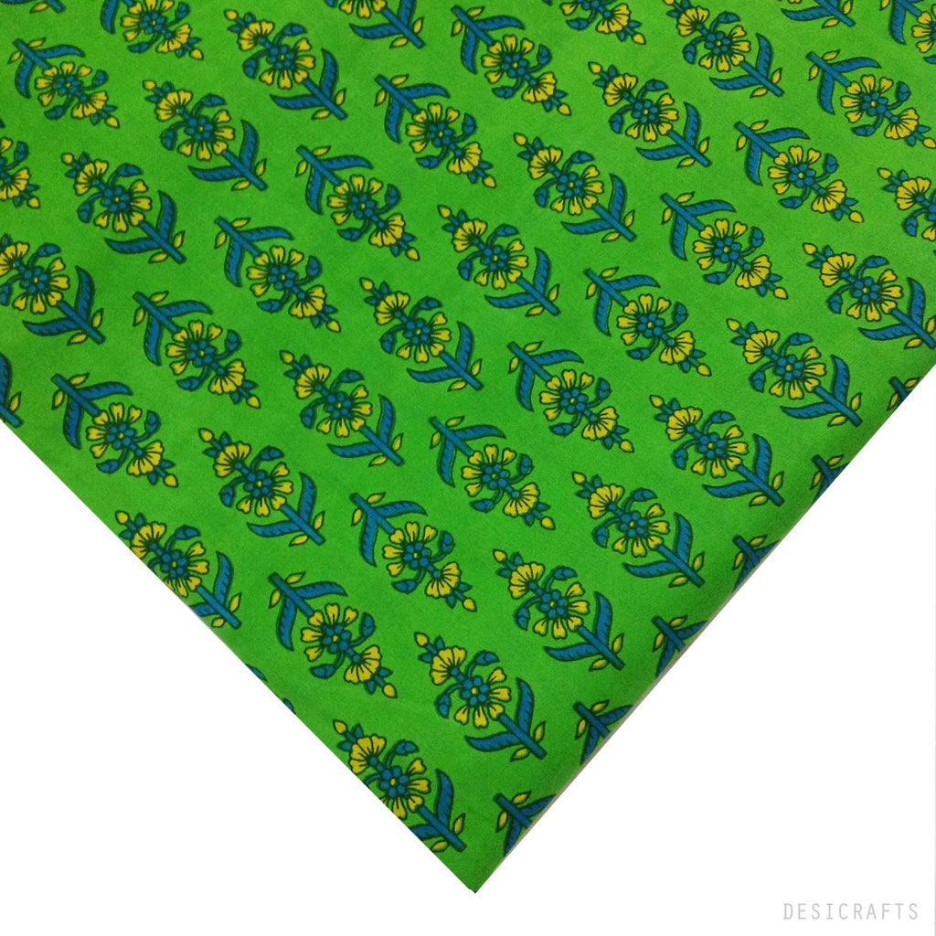 Tree Pattern Green and Blue Cotton Fabric