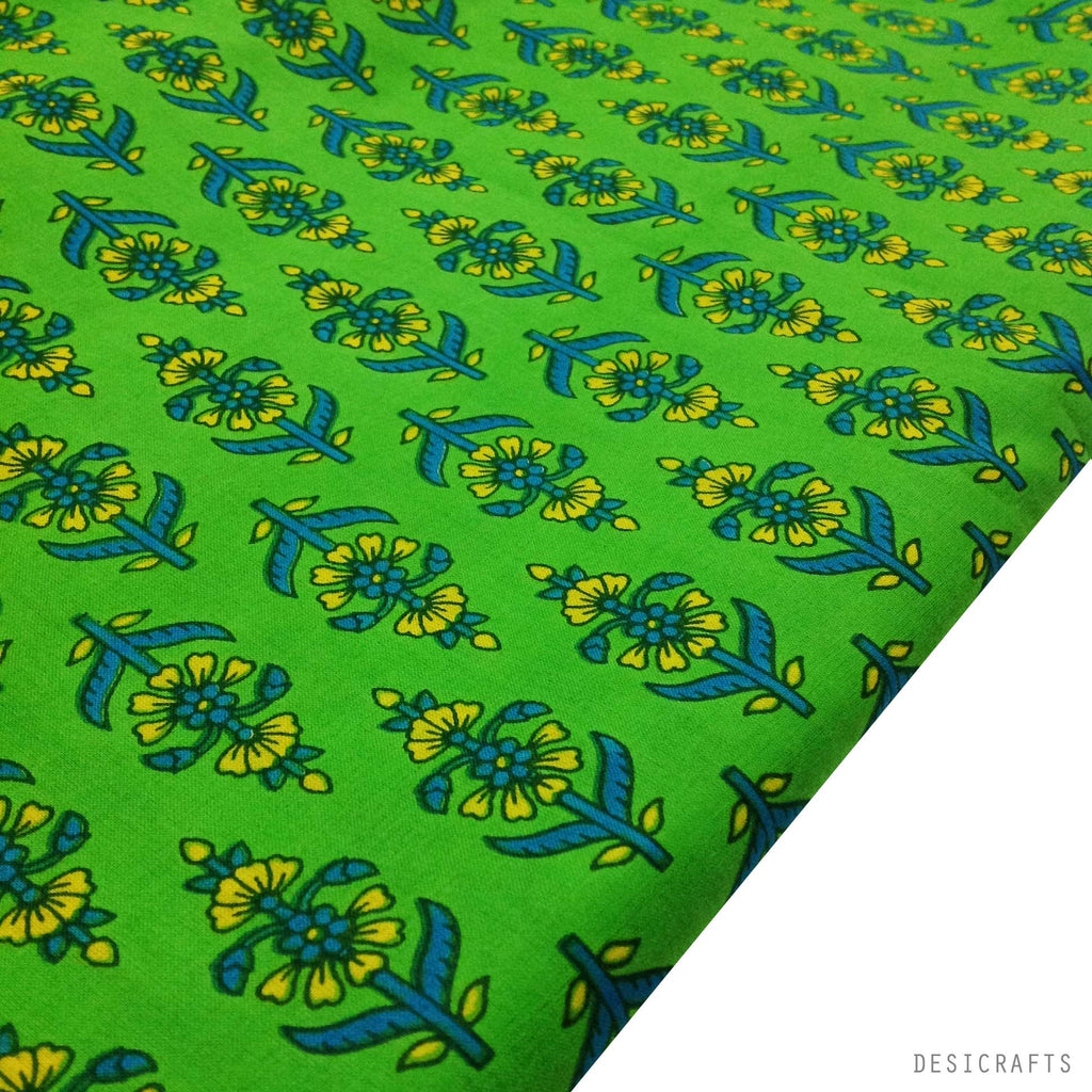 Tree Pattern Green and Blue Cotton Fabric