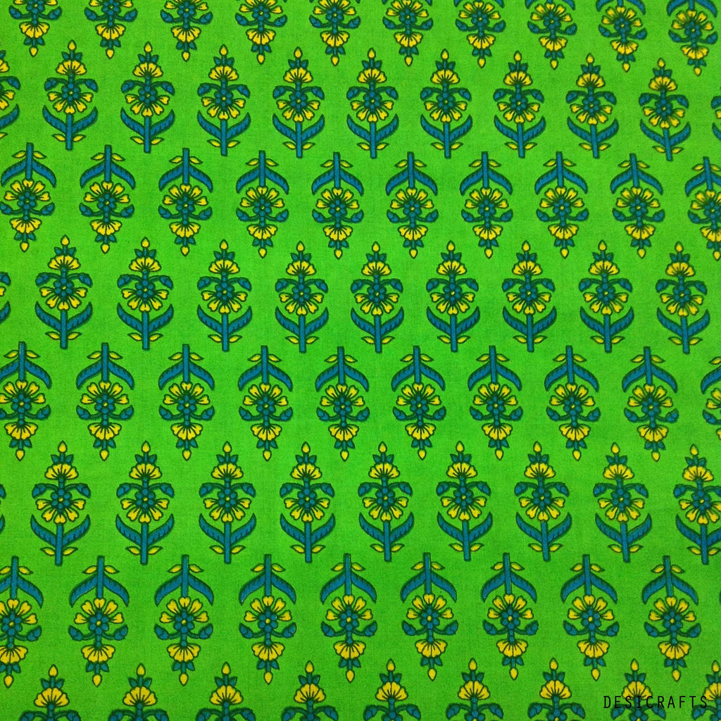 Tree Pattern Green and Blue Cotton Fabric