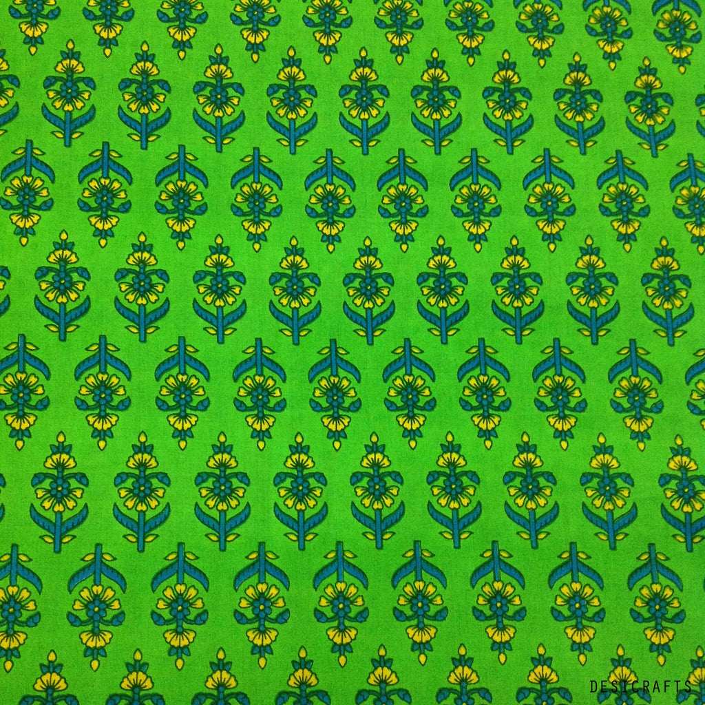 Tree Pattern Green and Blue Cotton Fabric