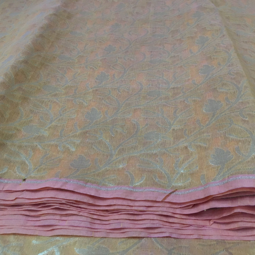 Buy Online Peach and Gold Banarasi silk fabric