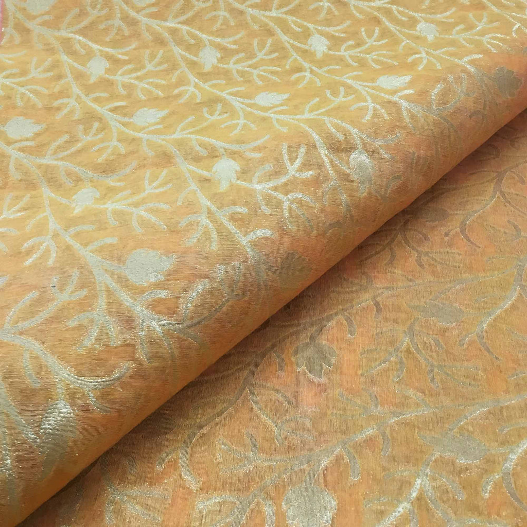 Banarasi silk fabric in peach and gold By DesiCrafts