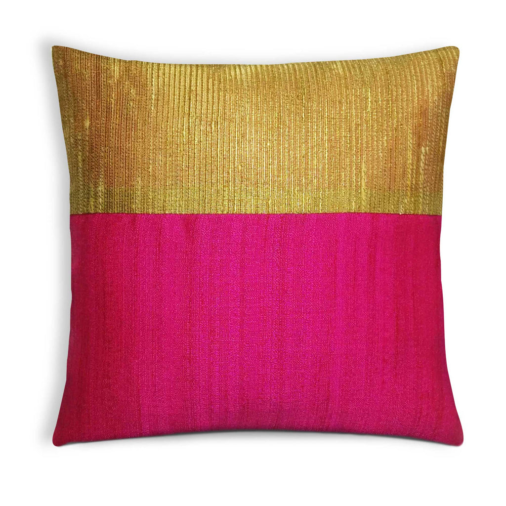 Hot Pink and Gold Silk Pillow Cover