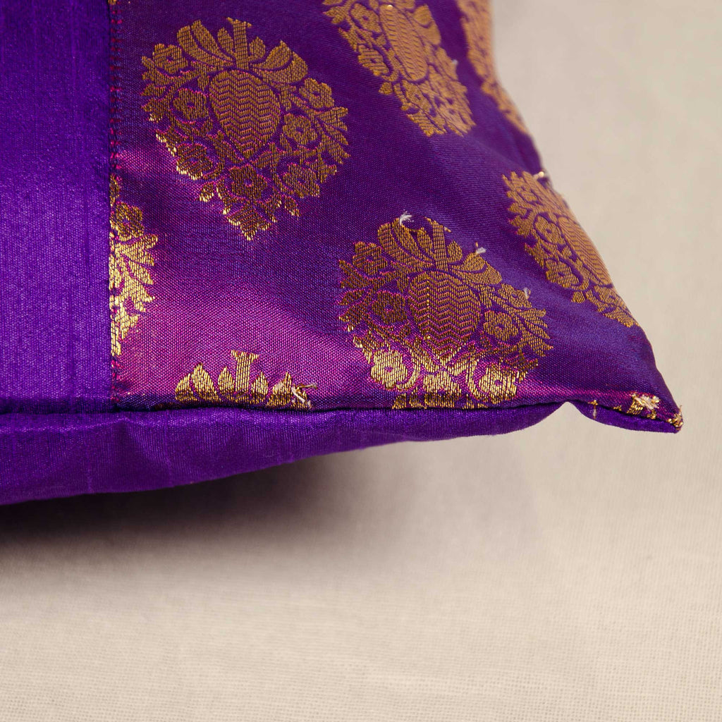 Purple and Gold Banaras Silk Pillow Cover