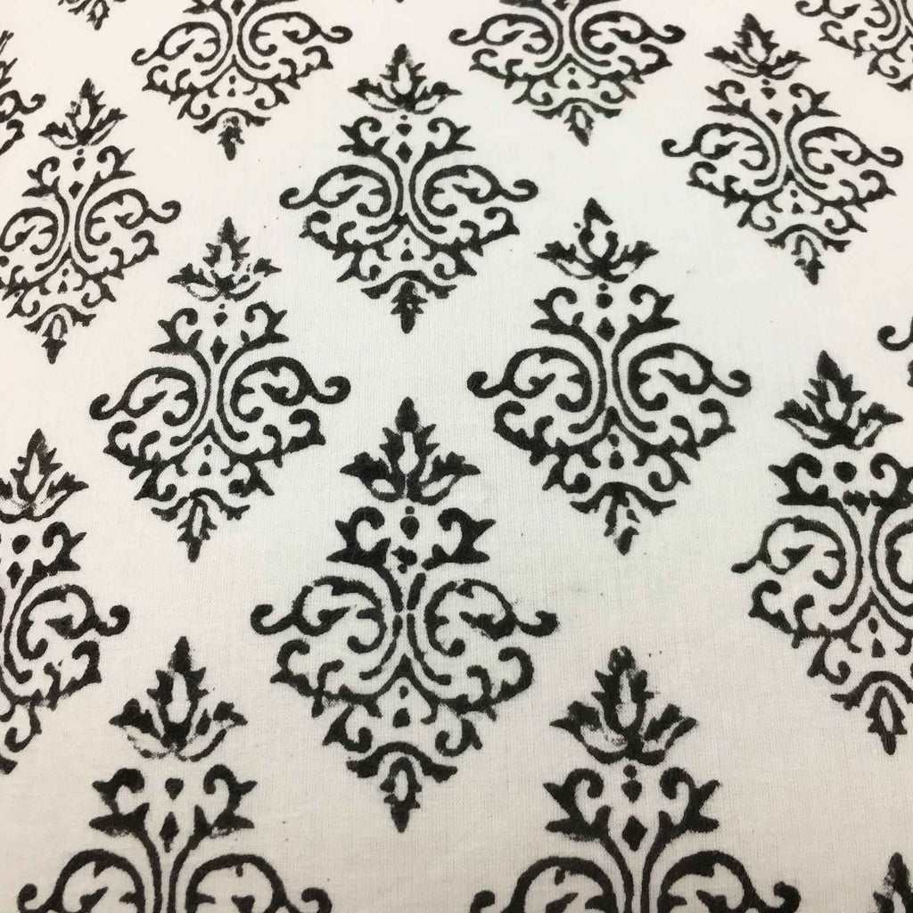 White and Black Damask Print Cotton Cushion Cover