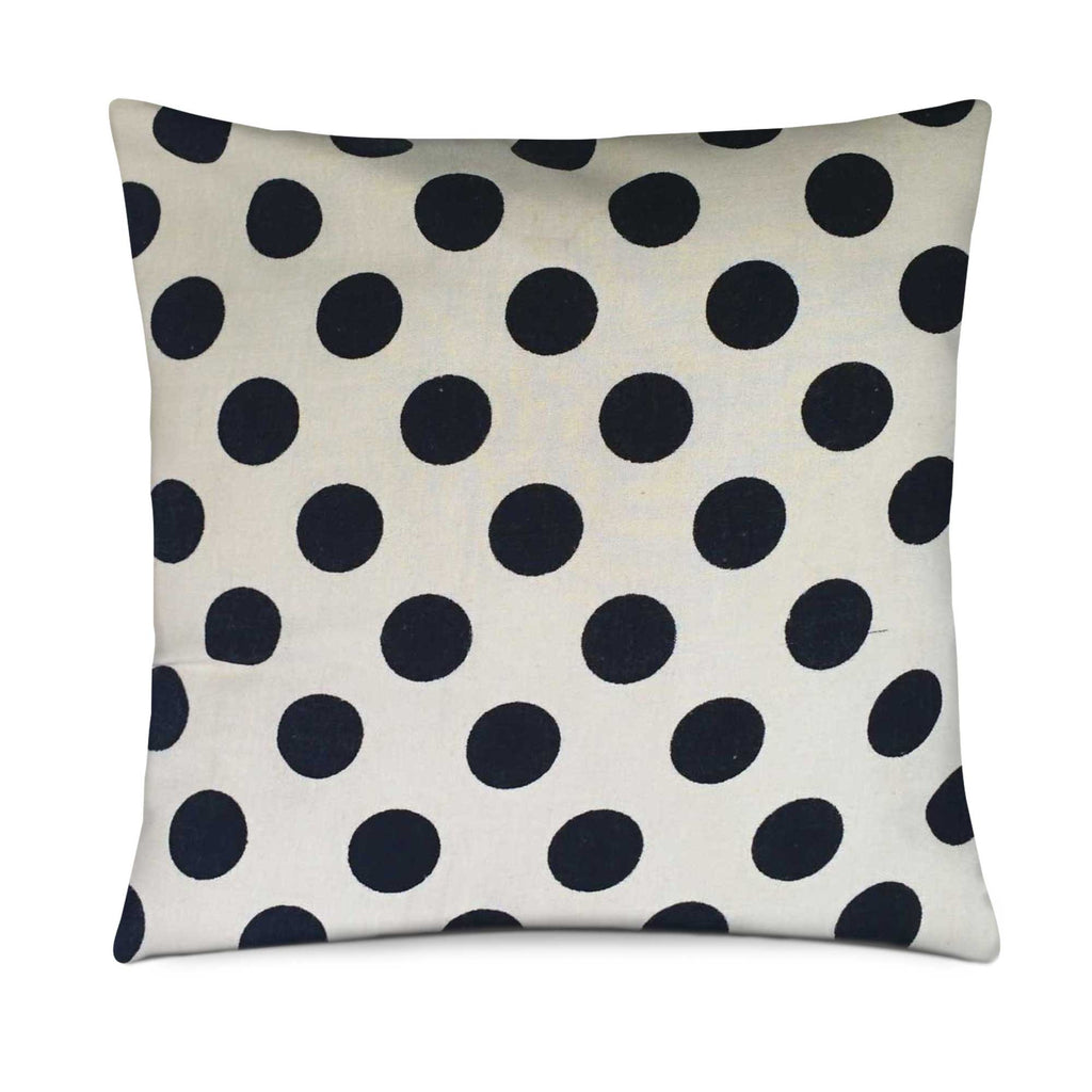 White and black polka cotton pillow cover buy online from DesiCrafts