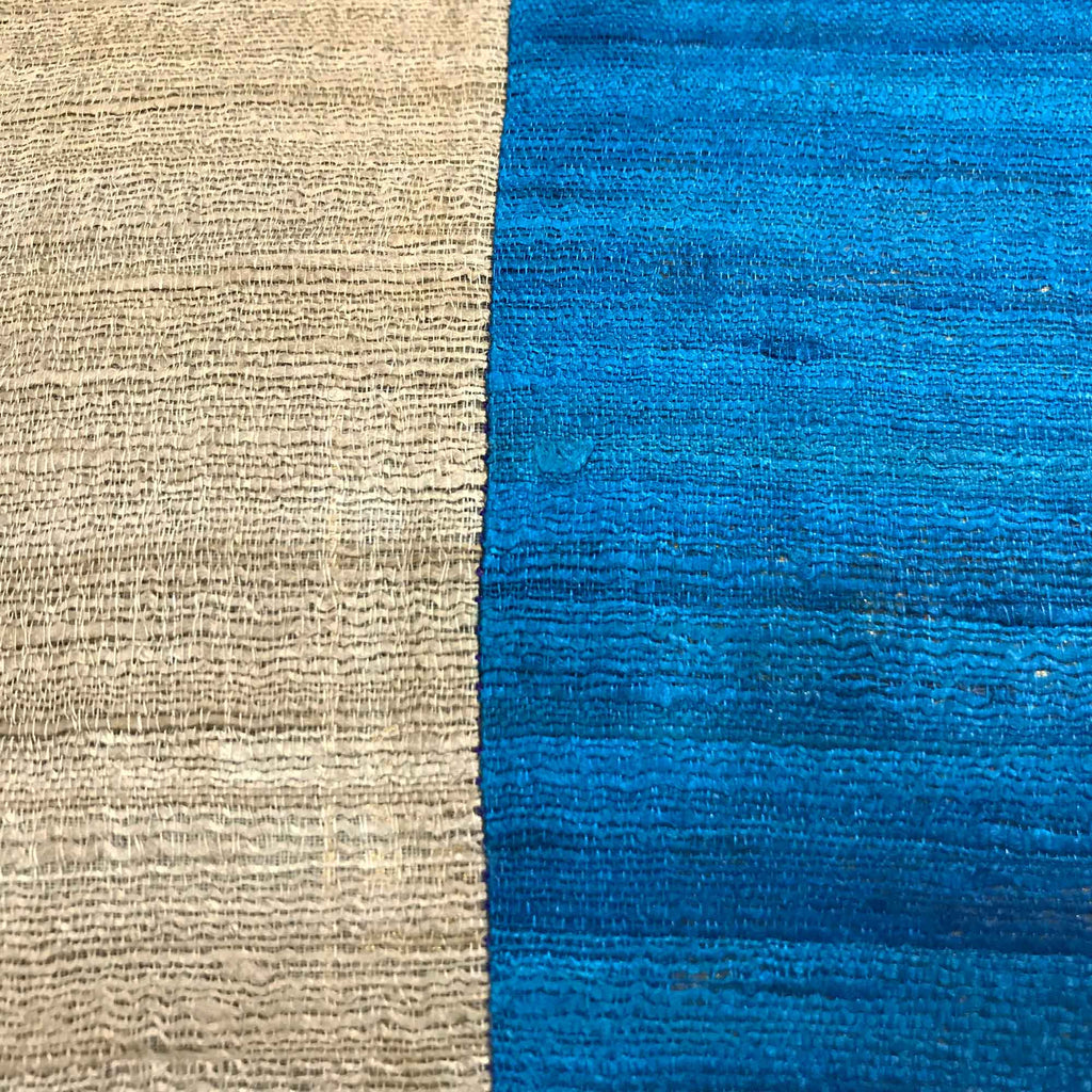 Teal and Beige Tussar Silk Lumbar Pillow Cover