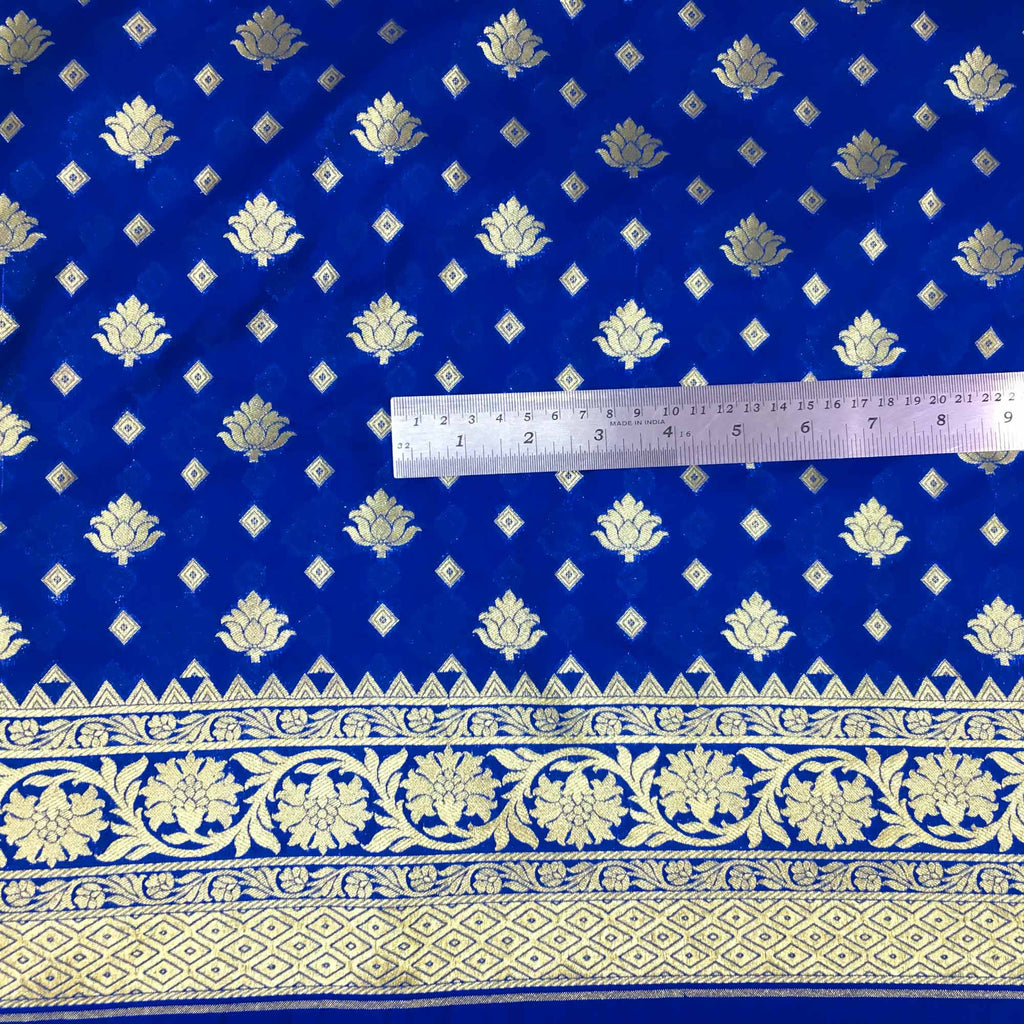 Blue and gold banarasi silk fabric buy online